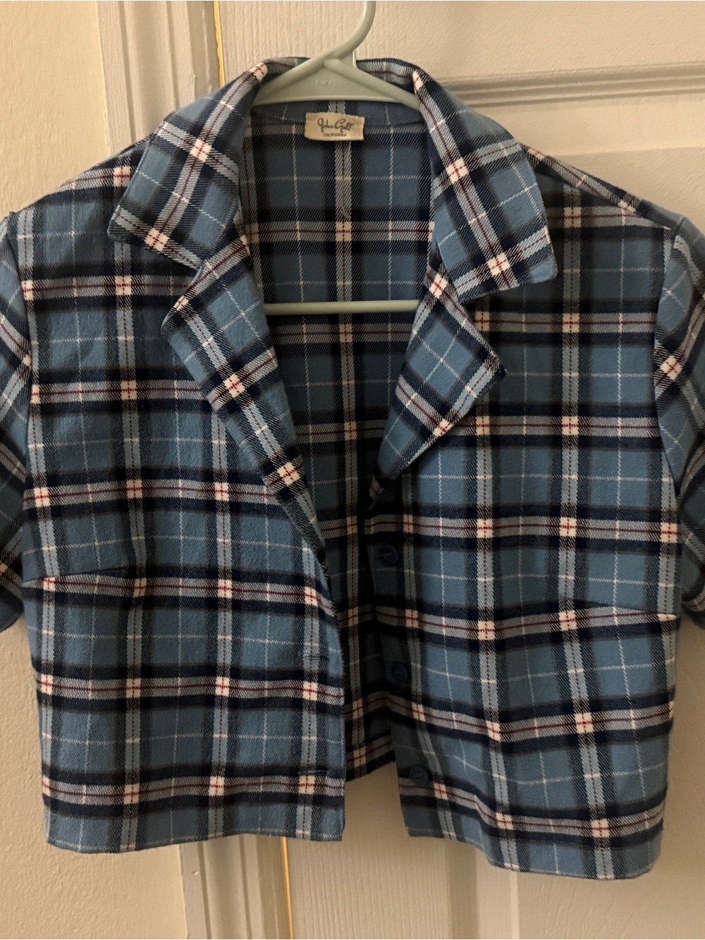 Brandy Melville Light Blue Plaid Cropped Collared Shirt